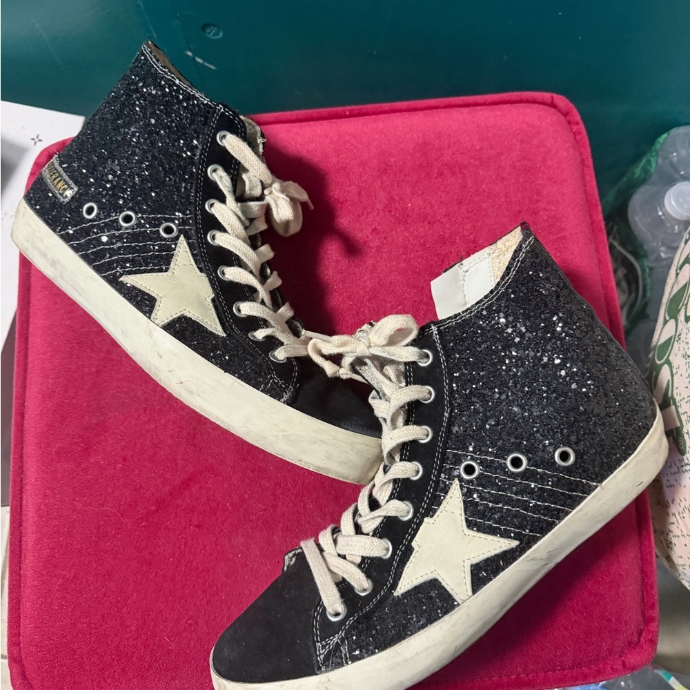Golden Goose Black Glitter High-Top Sneakers with White Star - Picture 9 of 13